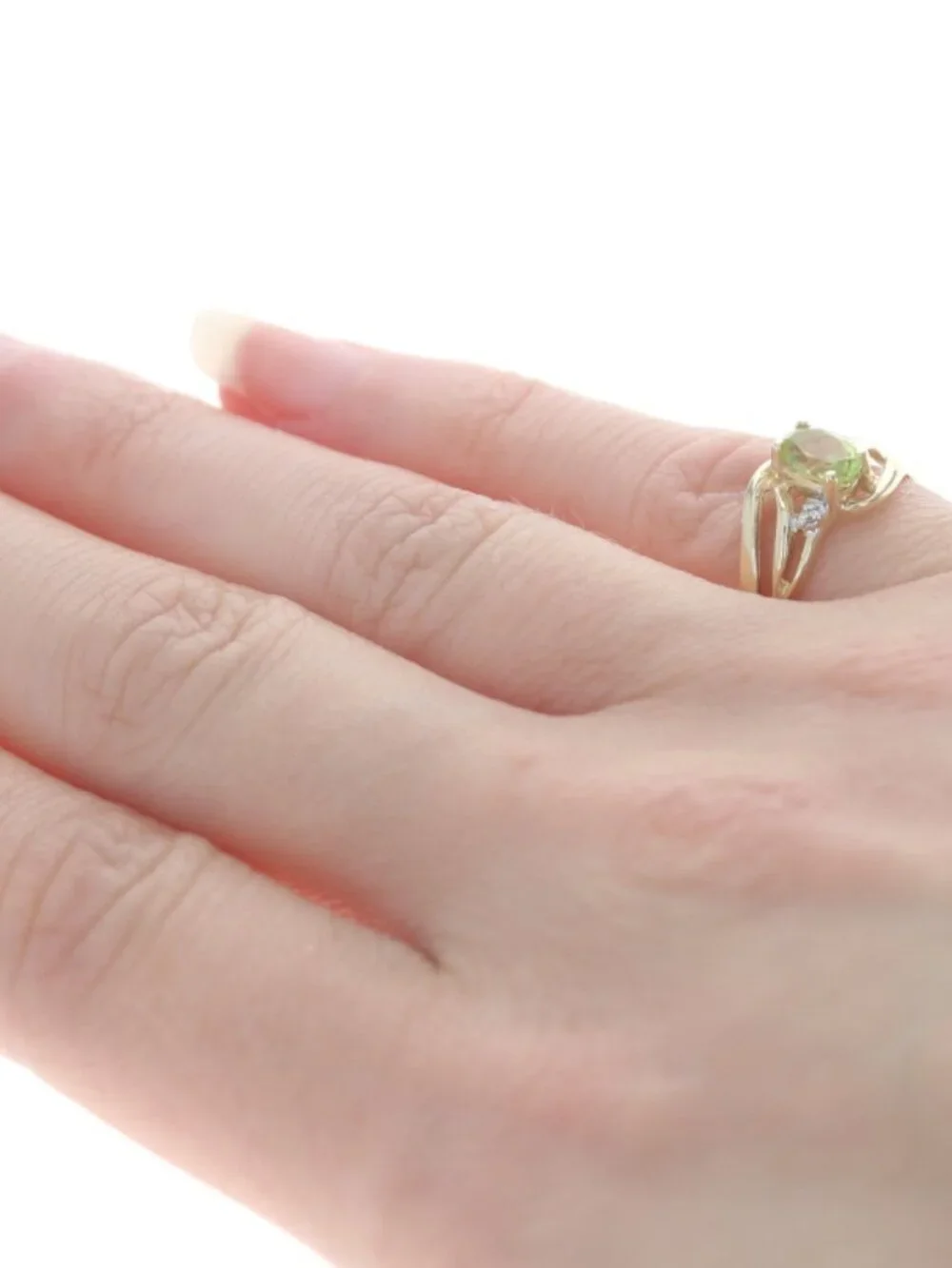 Yellow Gold Peridot & Diamond Bypass Ring - 10k Oval .50ct